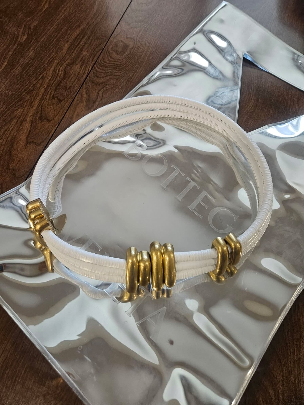 Bottega Veneta White Multi-Strand Belt with Gold Rings
